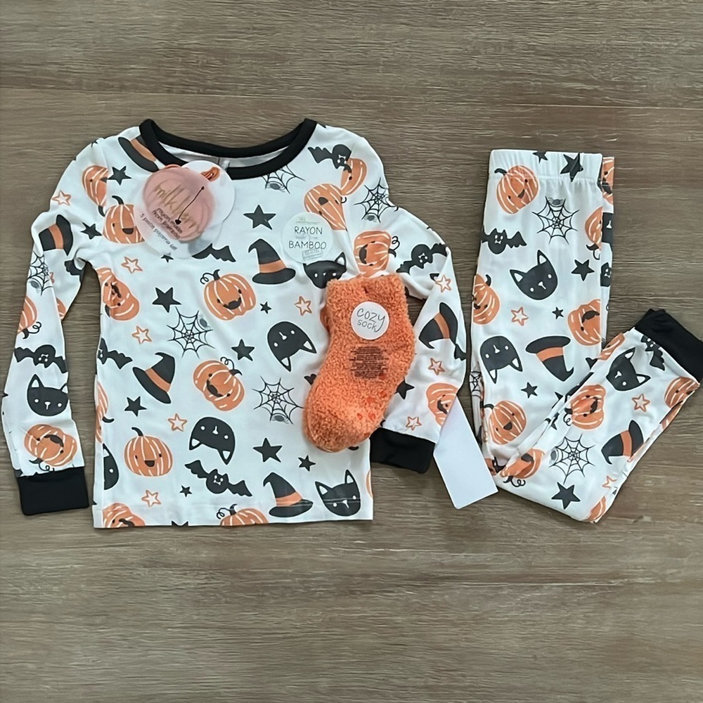 🎃 Milkberry Toddler Girl Boy Bamboo Halloween Pajama Set 3T 4T Pumpkins